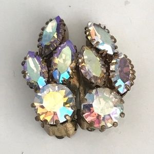 Vintage Clip on Earrings AB rhinestones midcentury